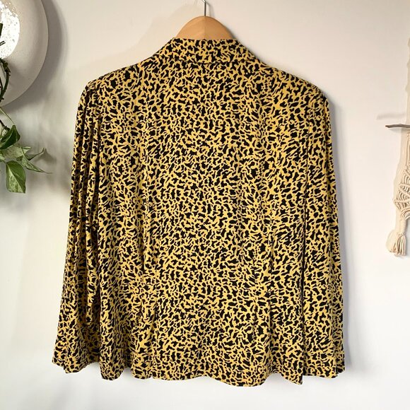 Vintage Silk Animal Cheetah Leopard Print Silk Blouse Long Sleeve Witchy Fairy - Picture 5 of 17